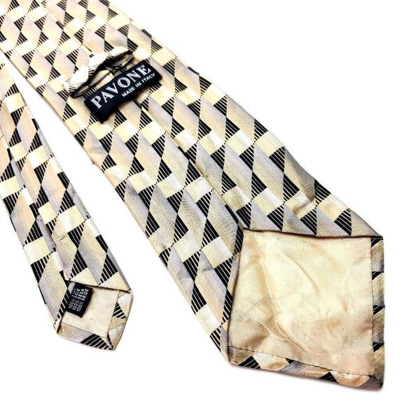 Pavone Silk Tie‎ Woven Yellow Brown Italy - Picture 3 of 6